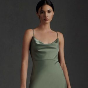 BHLDN Cali Satin Dress- Moss